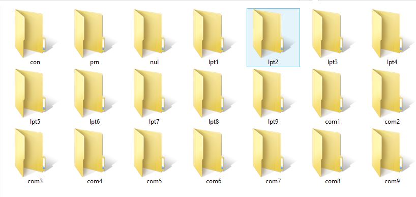 Folder With Any Name (CON, PRN, NUL, LPT1, LPT2, LPT3, LPT4, LPT5, LPT6, LPT7, LPT8, LPT9, COM1, COM2, COM3, COM5, COM6, COM7, COM8, COM9)