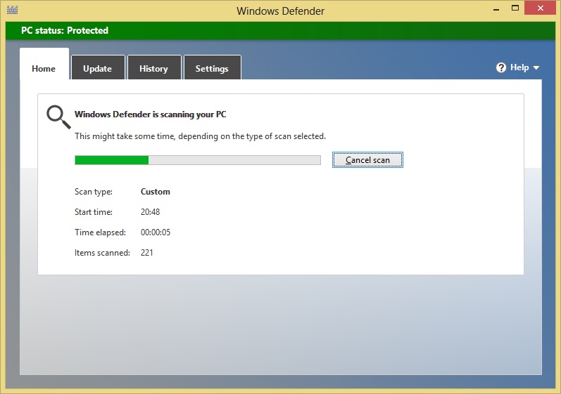 Scan Started in Windows 8