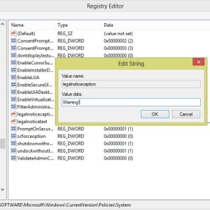LegalNoticeCaption - Registry Editor