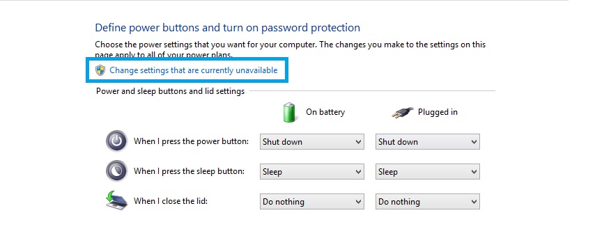change setting that are currenly unavailable - Power Option